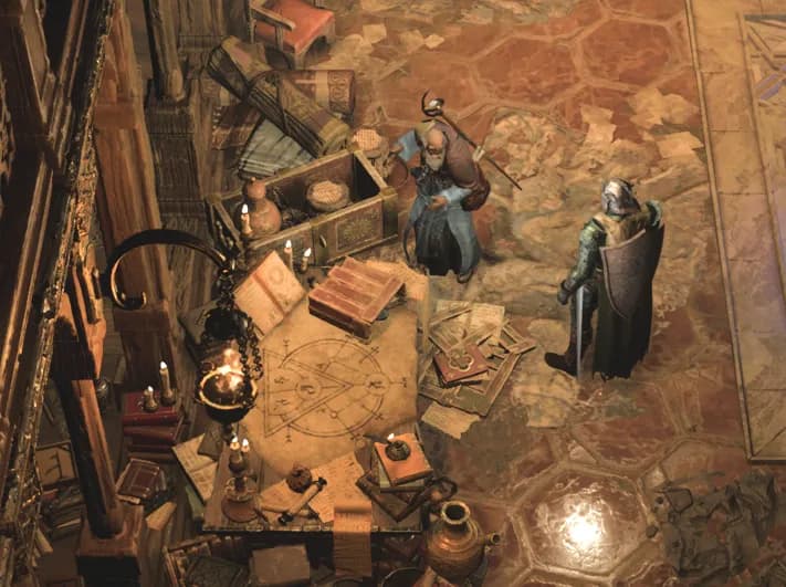 Deckard Cain and a Paladin in Diablo IV.